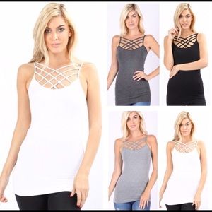 Zenena Outfitters  - Lattice Front Cami Top in White